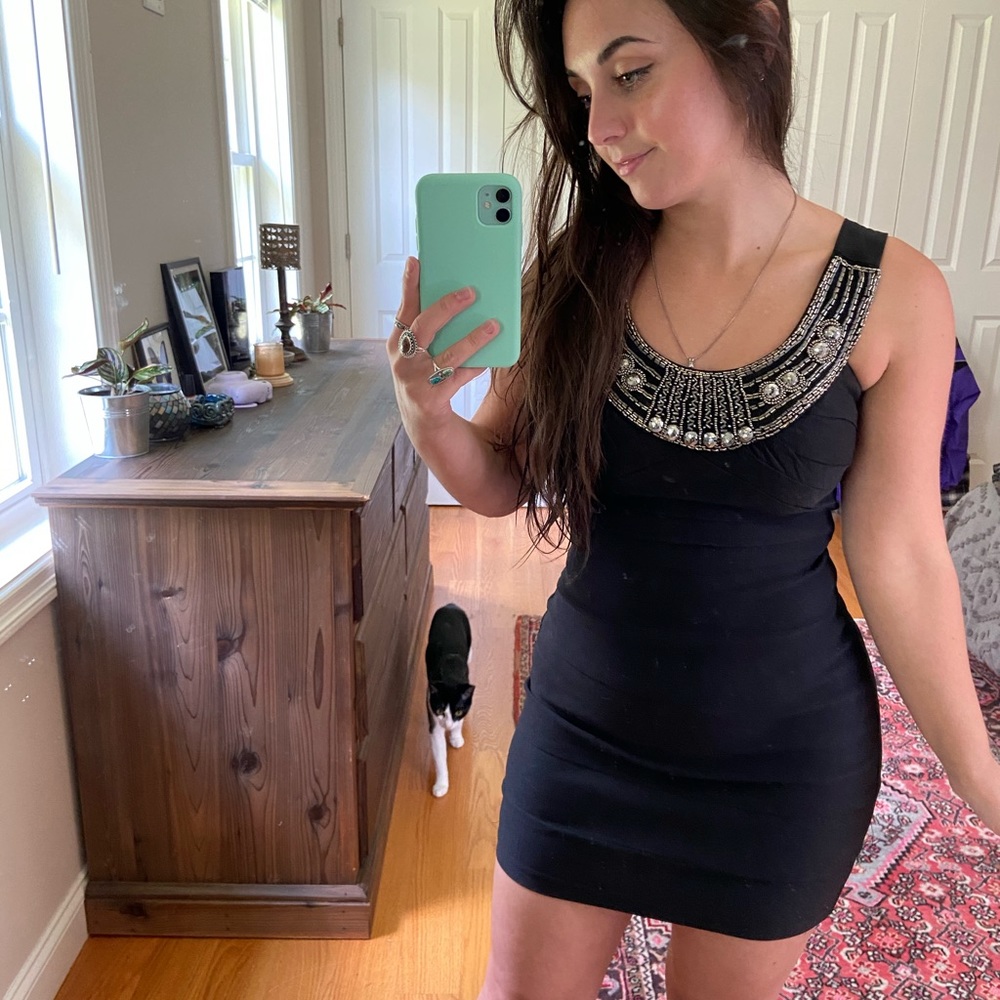 Sexy sequined black cocktail dress